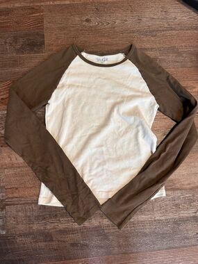 John Galt Brown and Cream Raglan Long-Sleeve Top